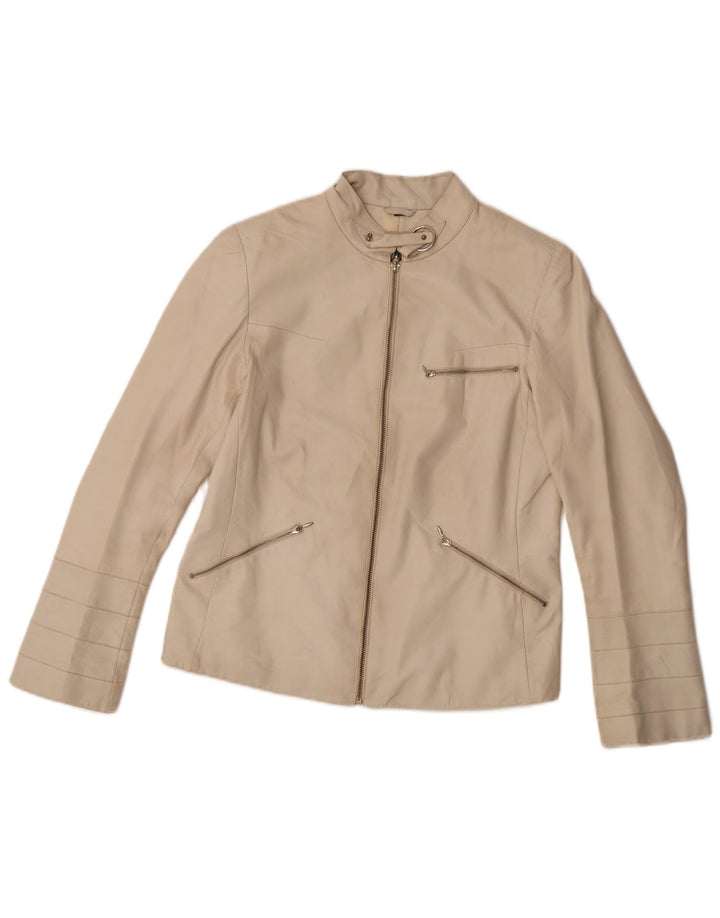 Olivieri Les Marees Womens Leather Jacket IT 44 Medium Beige Leather