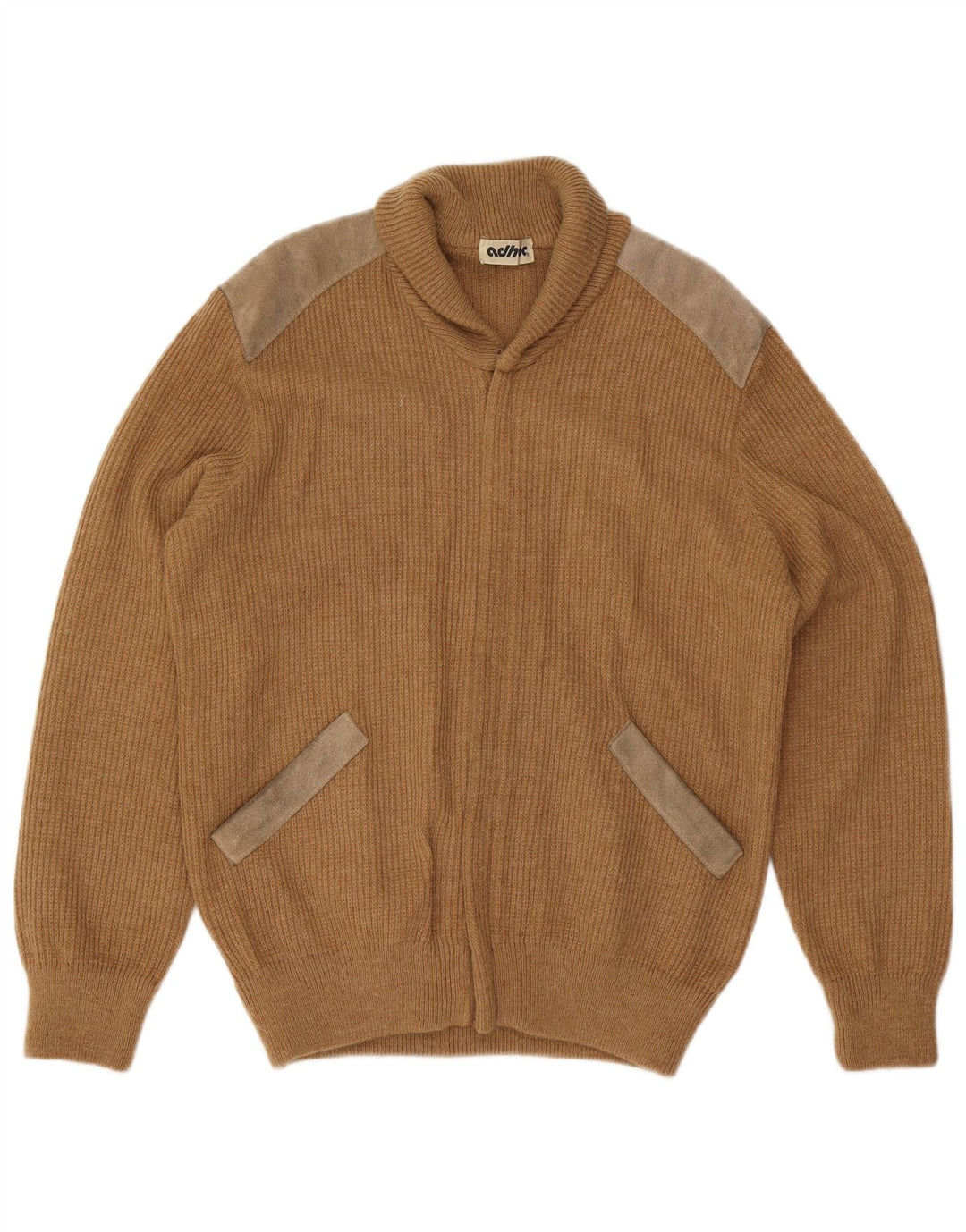 Vintage herre cardigan sweater Medium Beige Colourblock Akryl