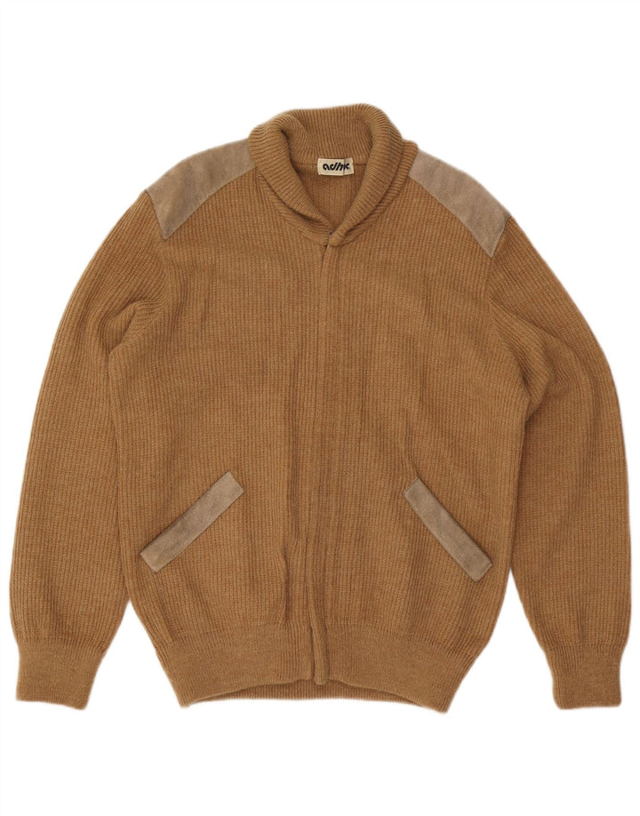 Vintage herre cardigan sweater Medium Beige Colourblock Akryl