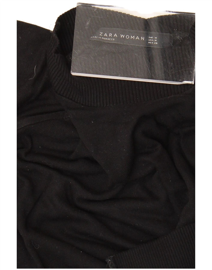 Zara Dame Kortærmet Turtle Neck Jumper Sweater UK 14 Medium Sort