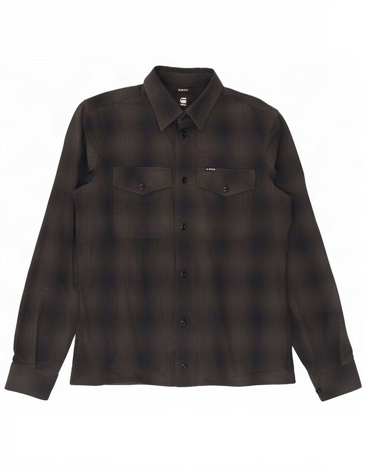 Cămașă pentru bărbați G-Star Slim Fit, bumbac cu carouri, gri mic