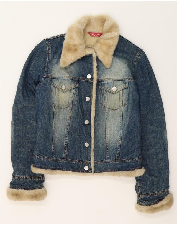 Liu Jo Damen Sherpa Jeansjacke UK 10 Small Blau Baumwolle
