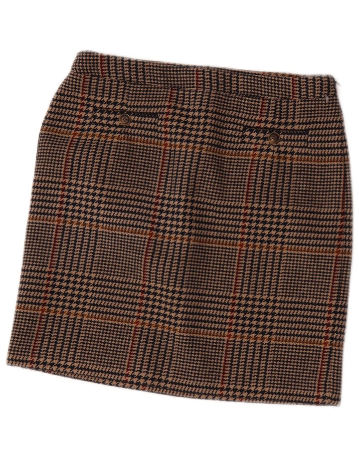 Vintage Womens Mini Skirt UK 12 Medium W30 Brown Plaid Polyester