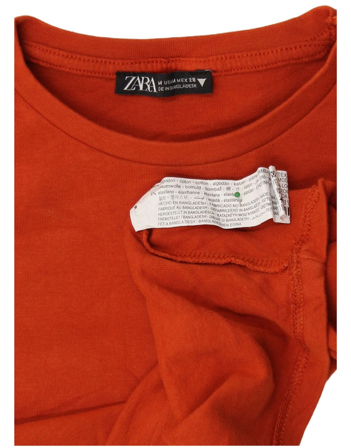 Zara Womens Crop Top Long Sleeve UK 12 Medium Brown Cotton