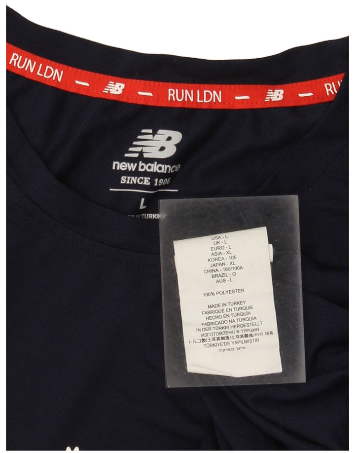 New Balance Mens Graphic T-Shirt Top Large Navy Blue Polyester