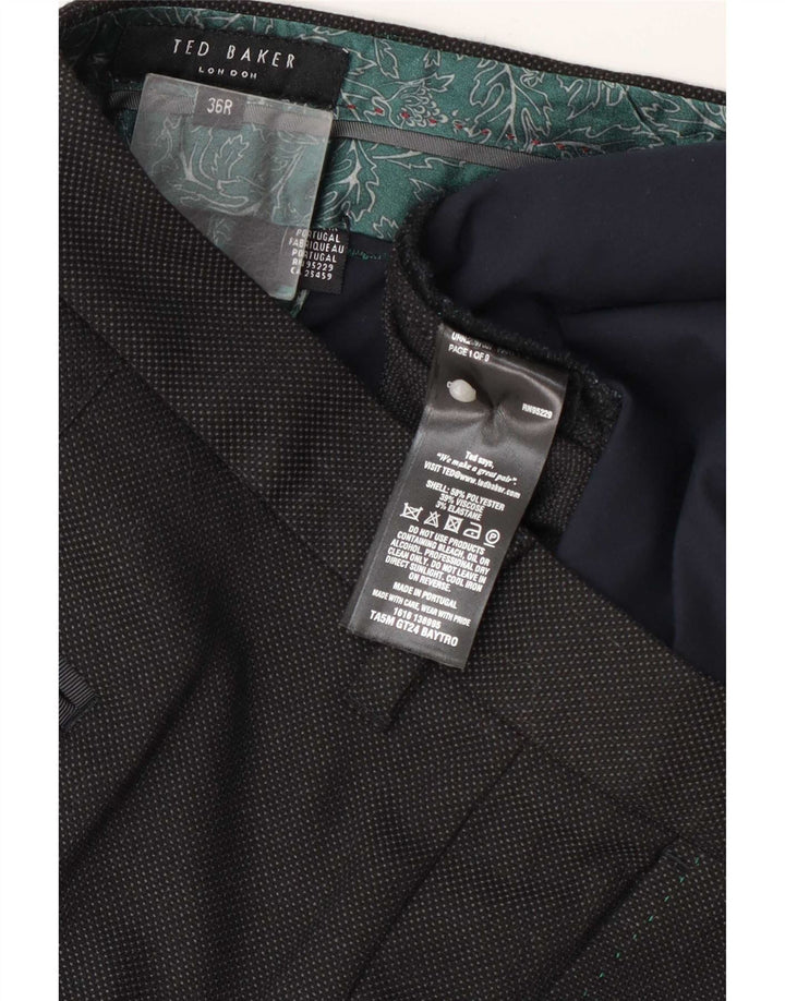 Calças retas masculinas de terno Ted Baker W36 L32 poliéster manchado cinza