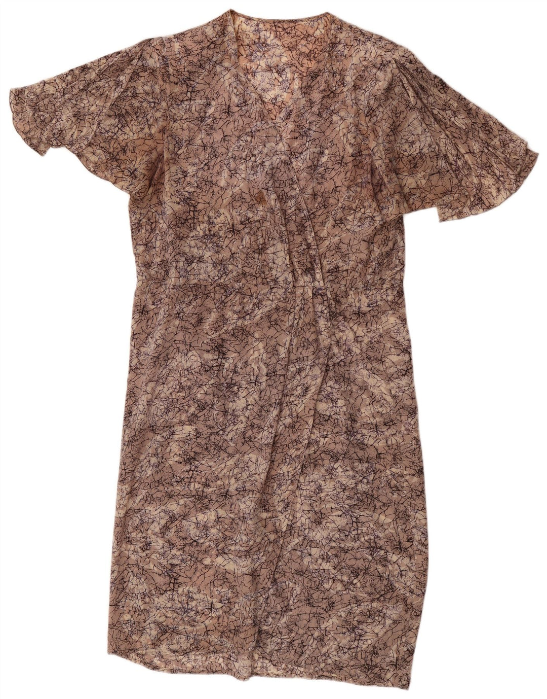 Vintage Womens Abstract Pattern Shift Dress UK 16 Large Brown