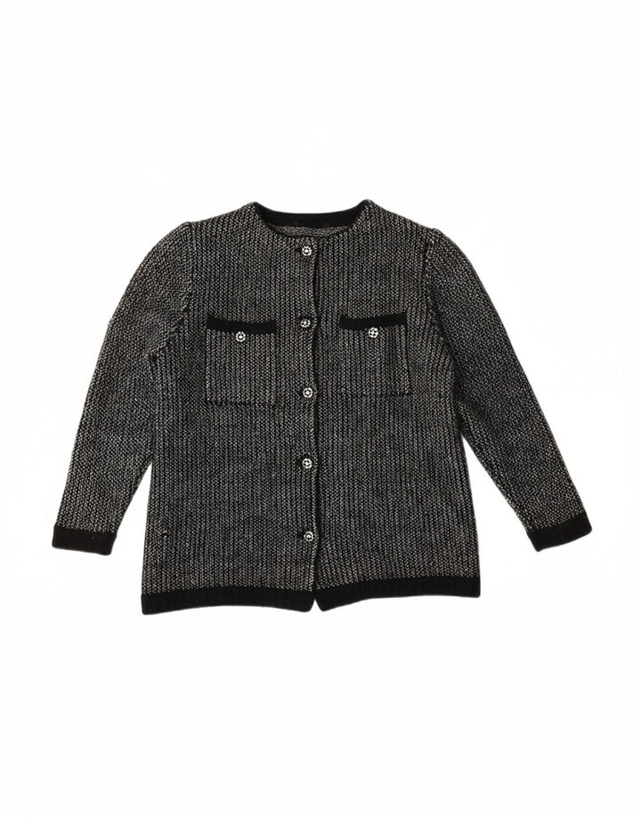 VINTAGE Womens Cardigan Sweater UK 12 Medium Grey Pinstripe