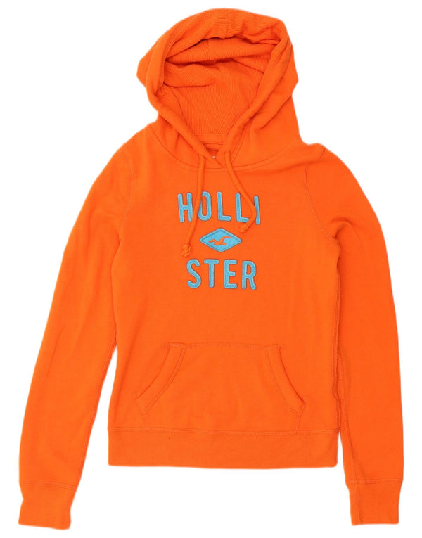 Hollister Womens Graphic Hoodie Jumper UK 6 XS Orange Cotton
