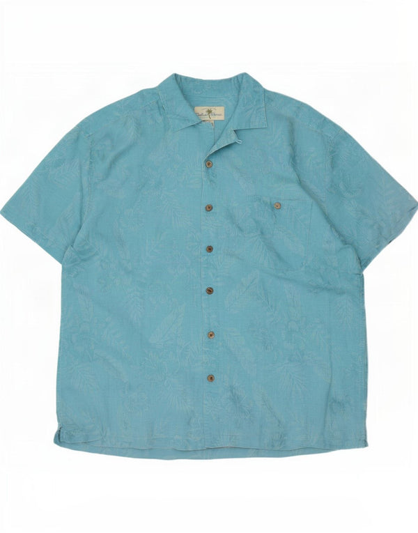 Island Shores Herre Hawaii kortærmet skjorte XL Blue Floral Rayon