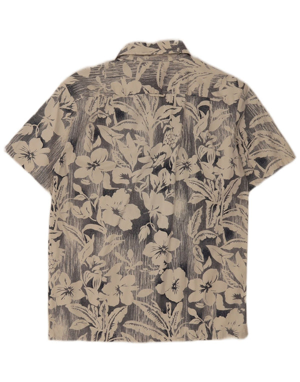Camisa masculina de manga curta Benetton pequena bege floral algodão