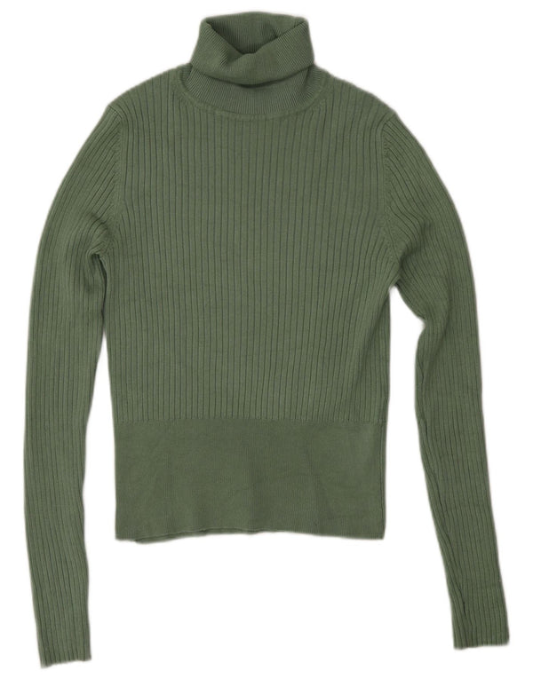 Zara Womens Roll Neck Jumper Sweater UK 12 Medium Green Viscose