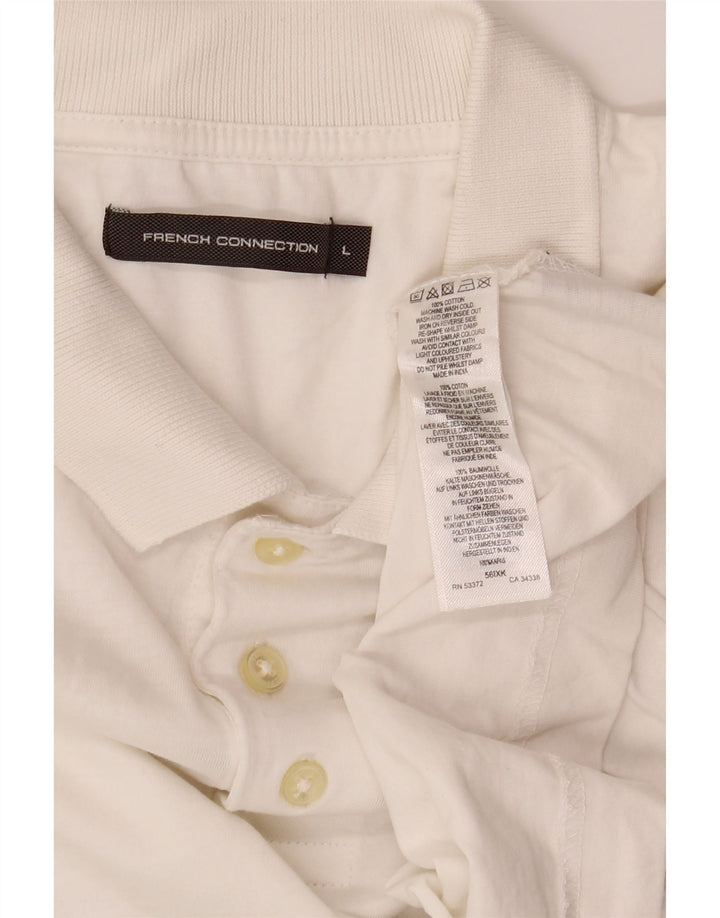 French Connection Mens Polo Shirt Large Off White Cotton