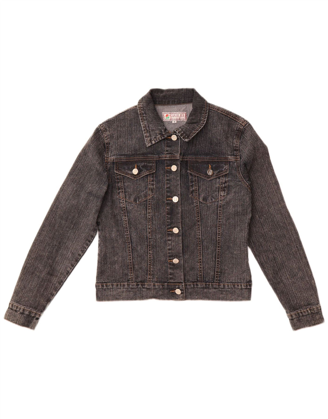 Vintage Dame Crop Denim Jacket UK 12 Medium Grey Bomuld