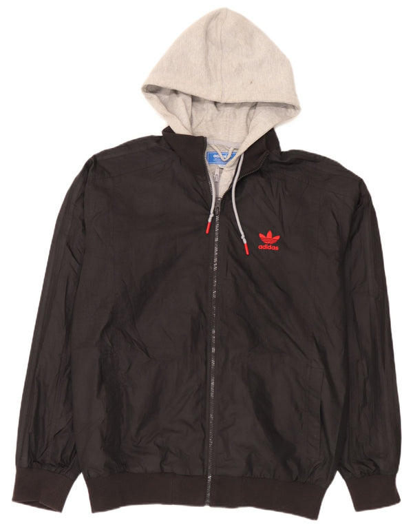 Adidas Veste bomber à capuche pour homme UK 40 Large Noir Colorblock Polyester