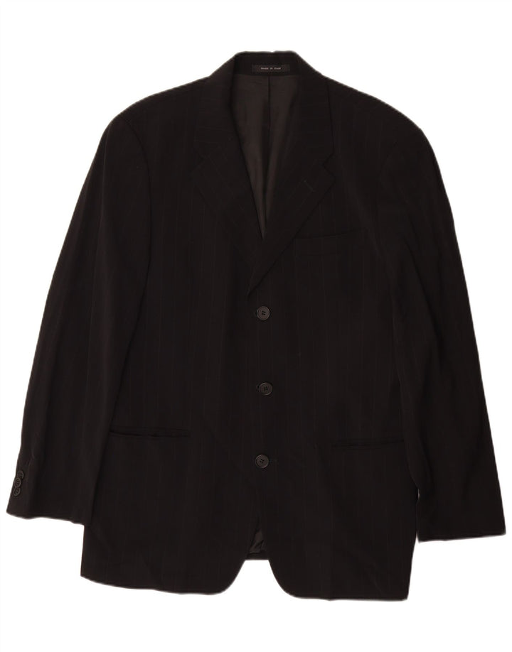Emporio Armani Mens 3 Button Blazer Jacket IT 48 Medium Black Pinstripe