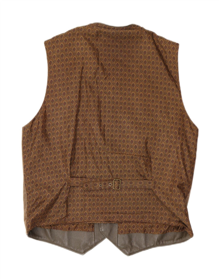 Vintage Mens Suede Waistcoat Medium Brown Geometric Leather