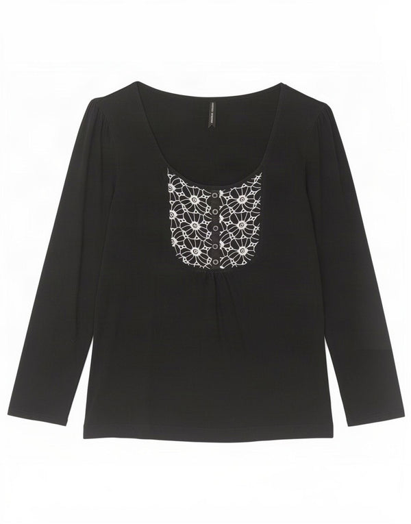 Marks & Spencer Womens Top Long Sleeve UK 16 Large Black Cotton