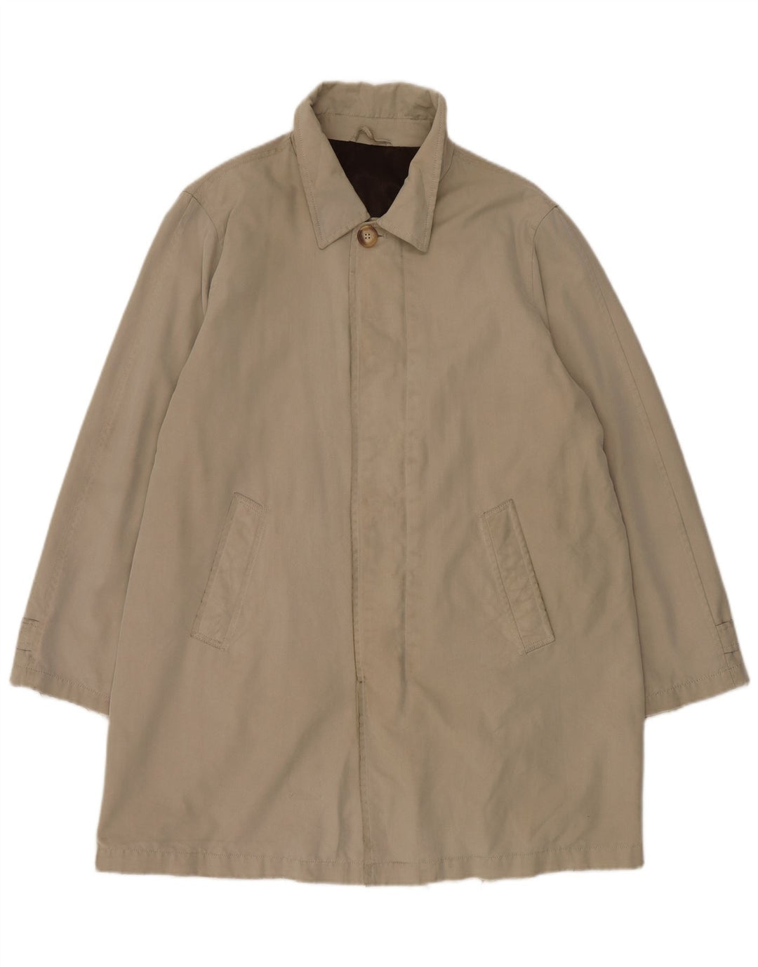 Massimo Dutti Mens Overcoat EU 40 Large Khaki Cotton