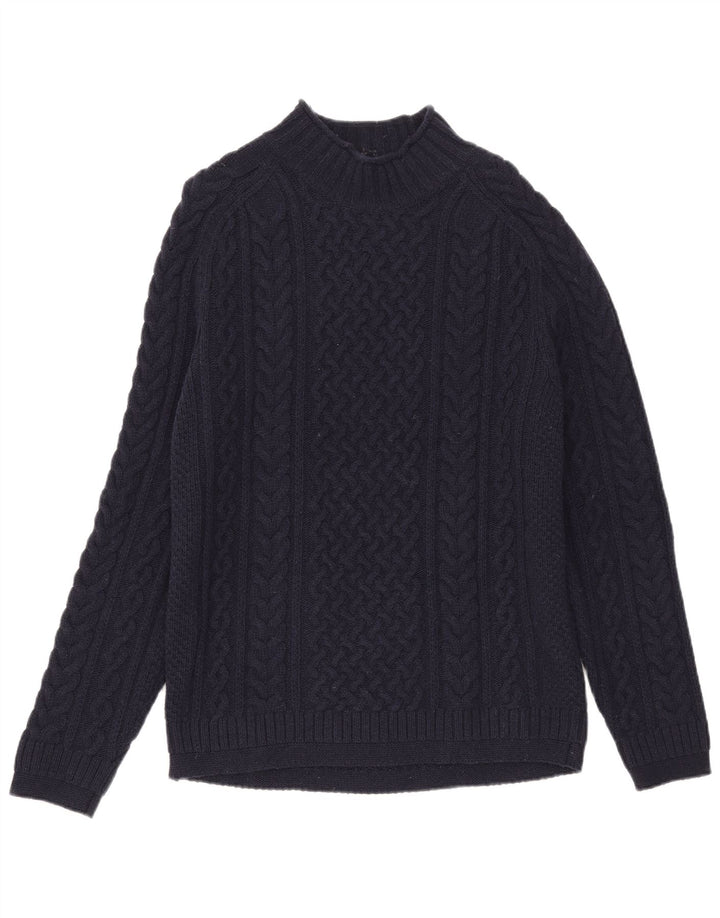 Massimo Dutti Dame Turtle Neck Jumper Sweater UK 16 Large Navy Blue Wool