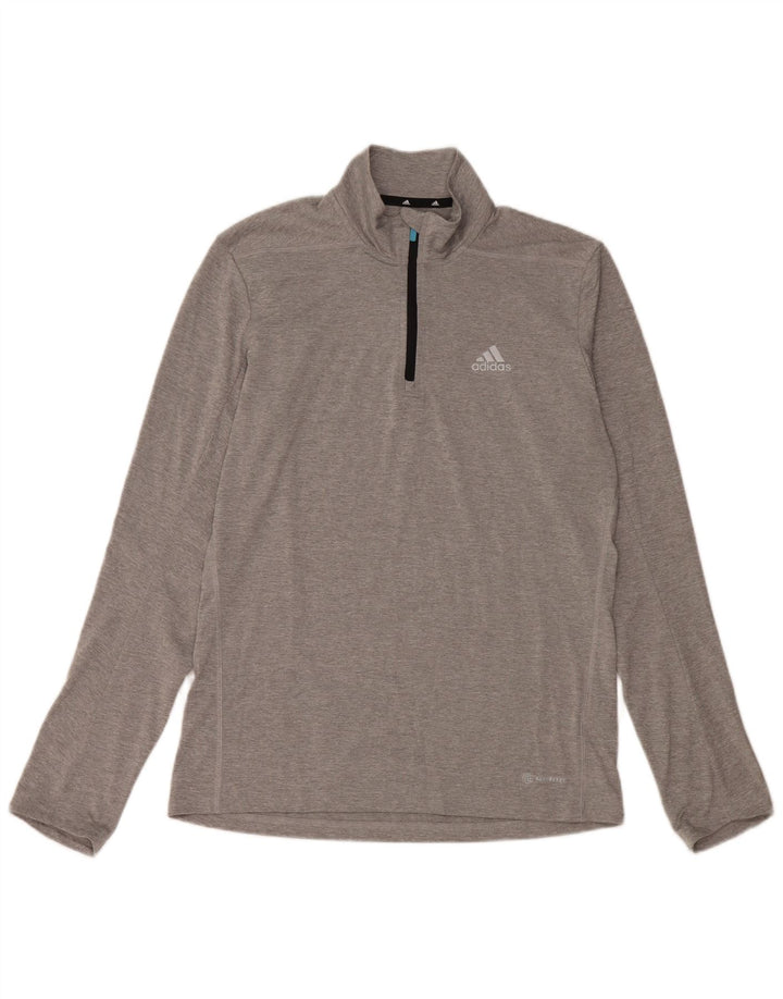 Adidas Herren Aeroready Zip Neck Top Langarm Small Grau Polyester