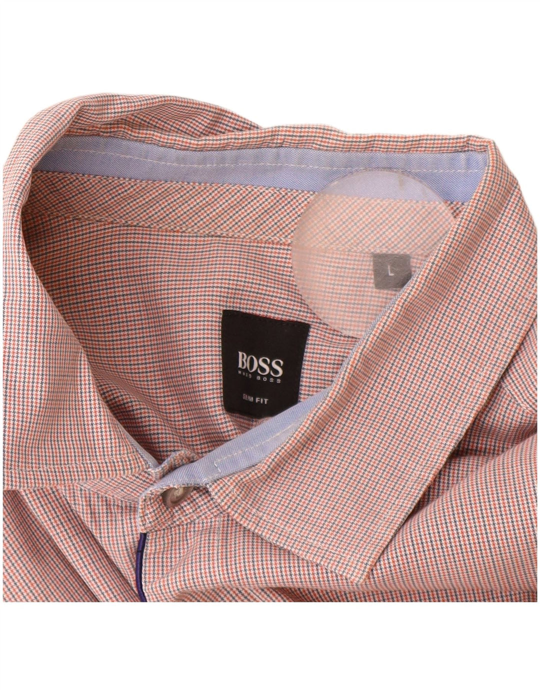 Hugo Boss Mens Checked  Slim Fit Shirt Large Orange Houndstooth Cotton