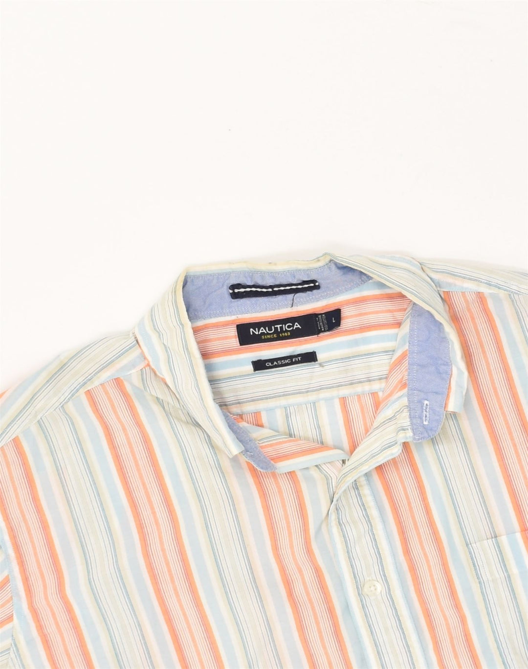 NAUTICA Mens Classic Fit Short Sleeve Shirt Large Multicoloured Striped | Vintage Nautica | Thrift | Second-Hand Nautica | Used Clothing | Messina Hembry 