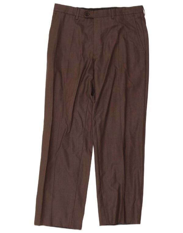 Massimo Dutti Mens Straight Suit Trousers EU 42 Large W32 L28 Brown