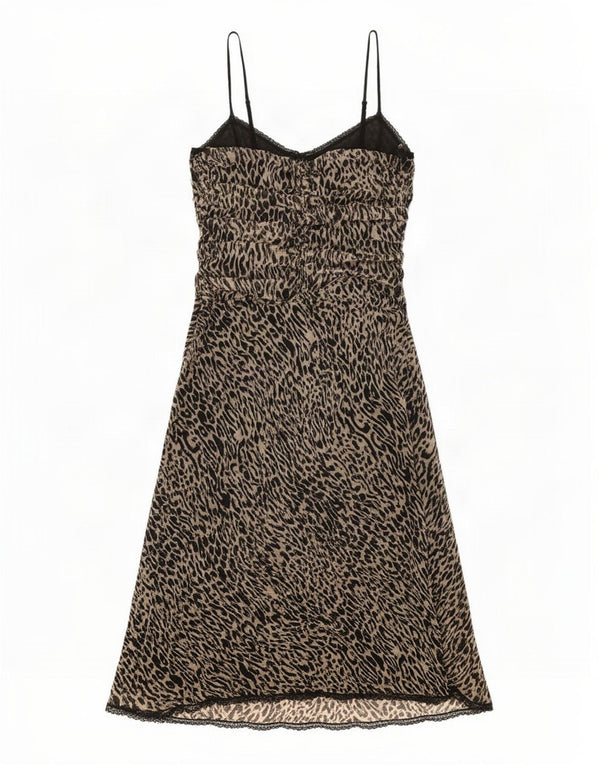 Whistles Robe Slip Femme UK 12 Marron Moyen Soie Imprimé Animal