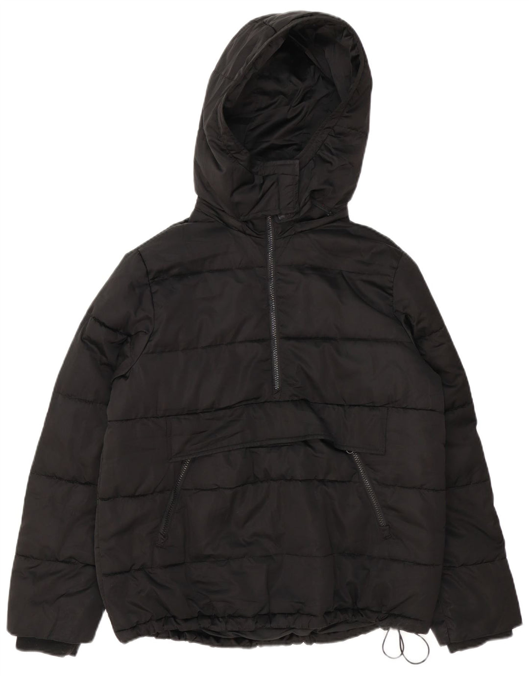 Zara Womens Oversized Hooded Padded Anorak Jacket UK 10 Small Black