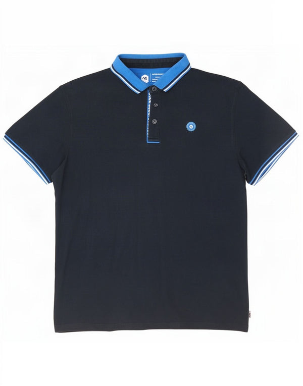 Jack & Jones Herren Rugby-Poloshirt 2XL Marineblau gestreift aus Baumwolle