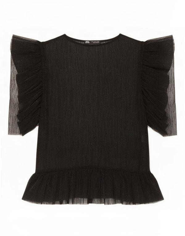 Zara Womens See Through Top UK 10 Small Black