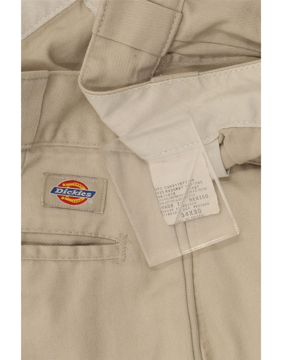 DICKIES Mens Straight Chino Trousers W34 L30 Beige Polyester
