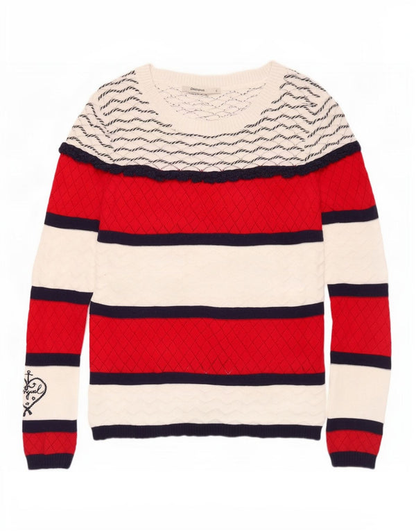 Desigual Donna Maglione con scollo a barchetta Maglione UK 10 Piccolo cotone a righe bianche