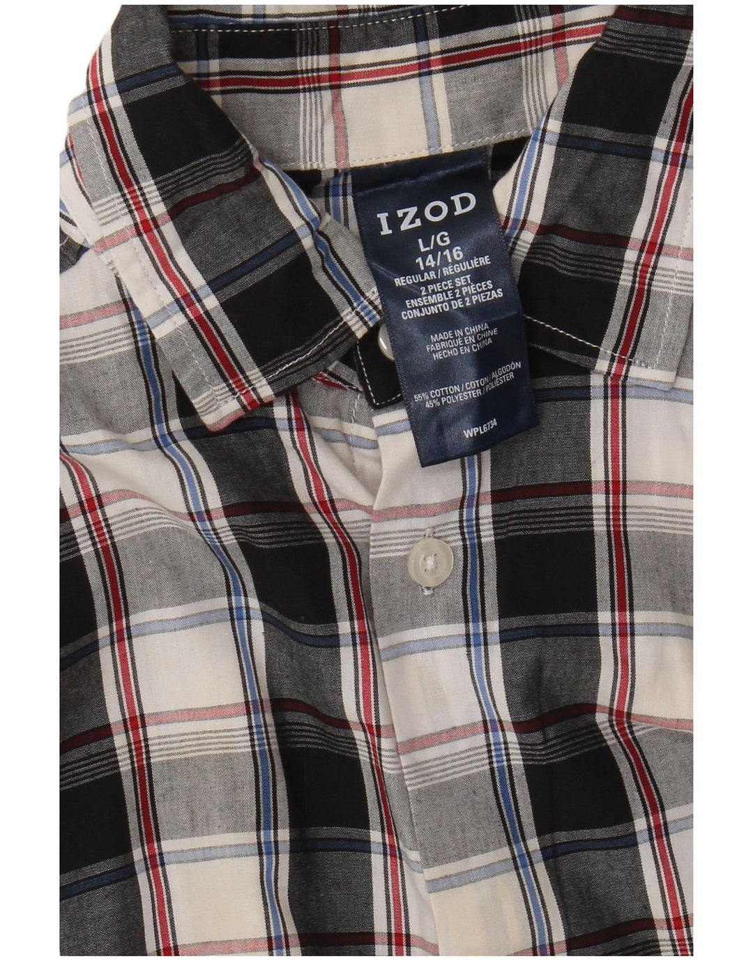 IZOD Boys Flannel Shirt 14-15 Years Large Black Check Cotton