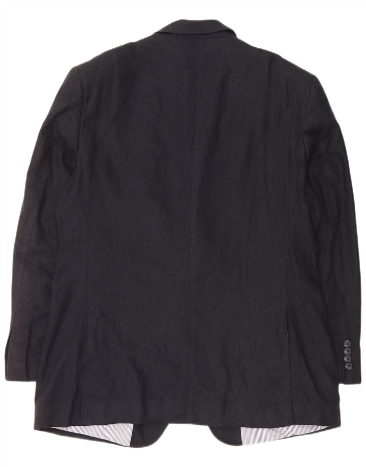 MARKS & SPENCER Giacca blazer da uomo a 2 bottoni UK 42 Grande lino blu navy