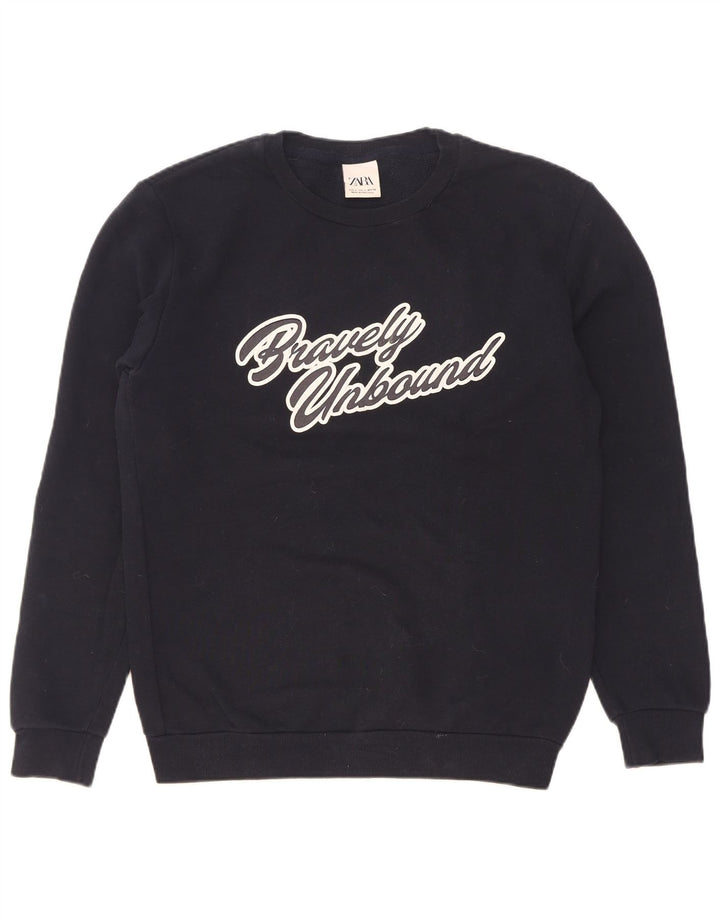 Zara Herren-Sweatshirt mit Grafik, Größe S, marineblau, Baumwolle