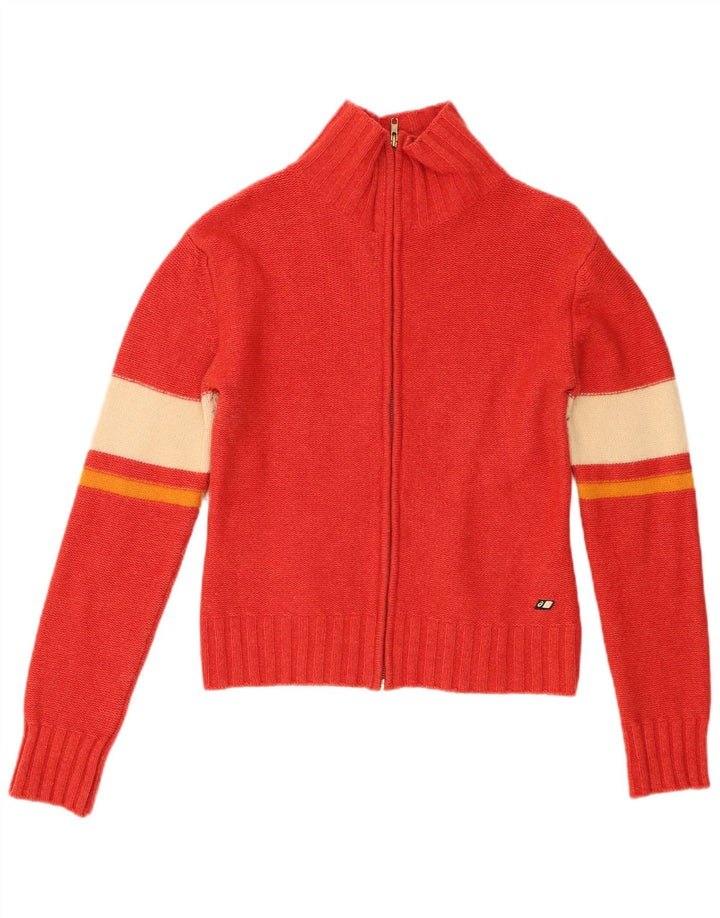 Asics Womens Cardigan Sweater UK 10 Small Red Colourblock Lambswool