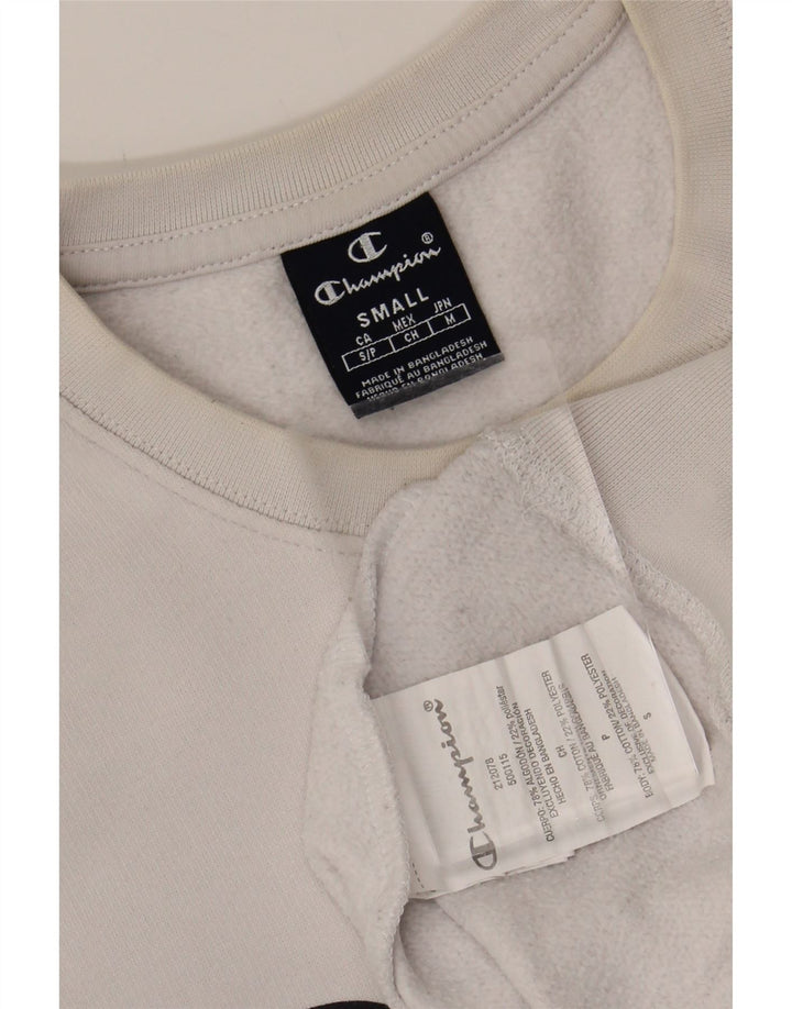 CHAMPION Mens Graphic Sweatshirt Jumper Small White Cotton Vintage Champion and Second-Hand Champion from Messina Hembry 