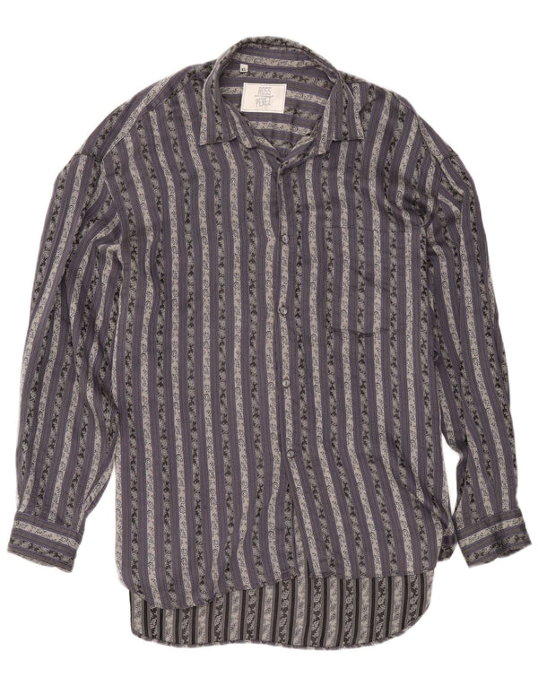 Vintage Mens Shirt XL Grey Striped Cotton