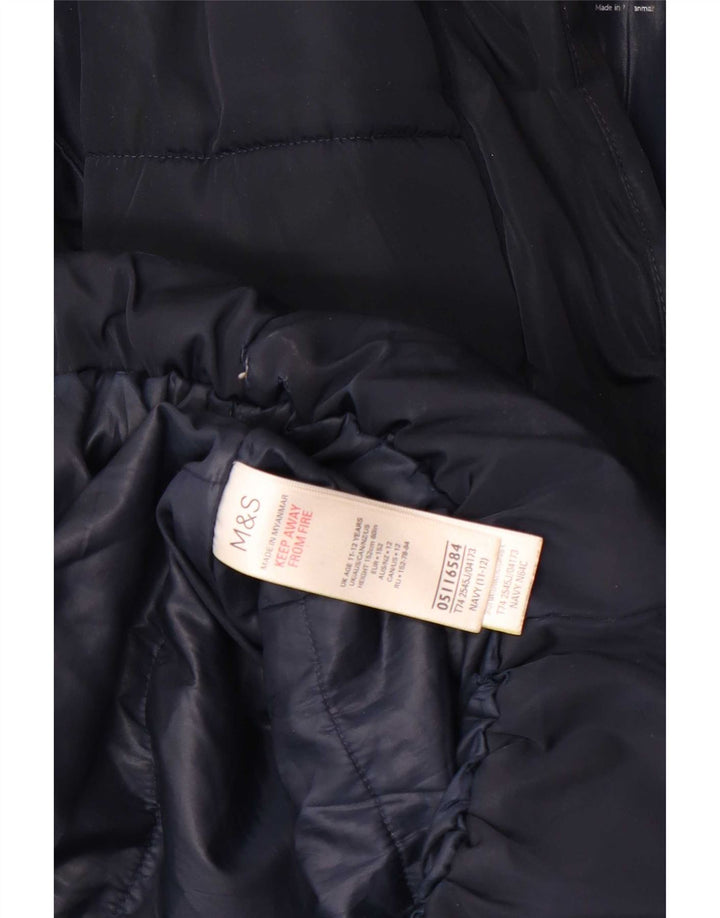 Marks & Spencer Girls Hooded Padded Coat 11-12 Years Navy Blue Polyester