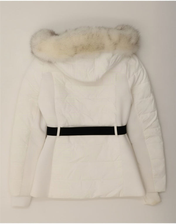 Michael Kors Chaqueta acolchada con capucha para mujer UK 10 Small White Poliéster