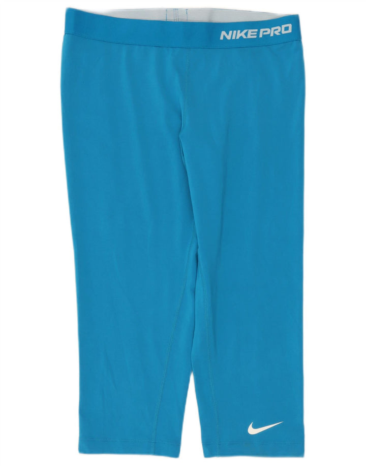 NIKE Womens Dri Fit Capri Leggings UK 14 Large  Blue Polyester