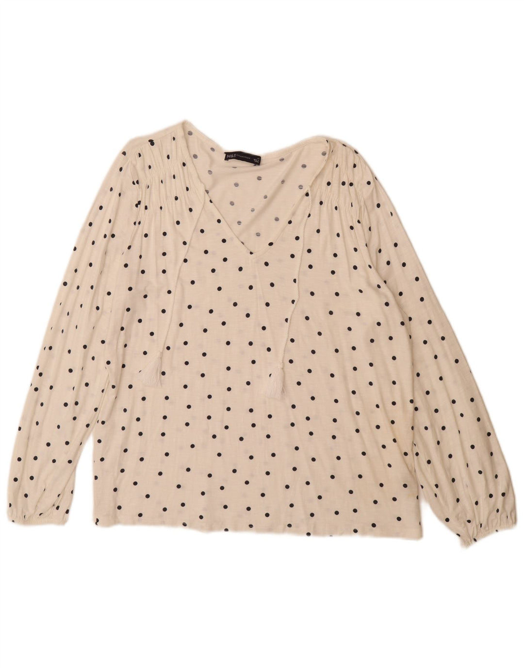 Marks & Spencer Damen Top Langarm UK 14 Large Off White Spotted