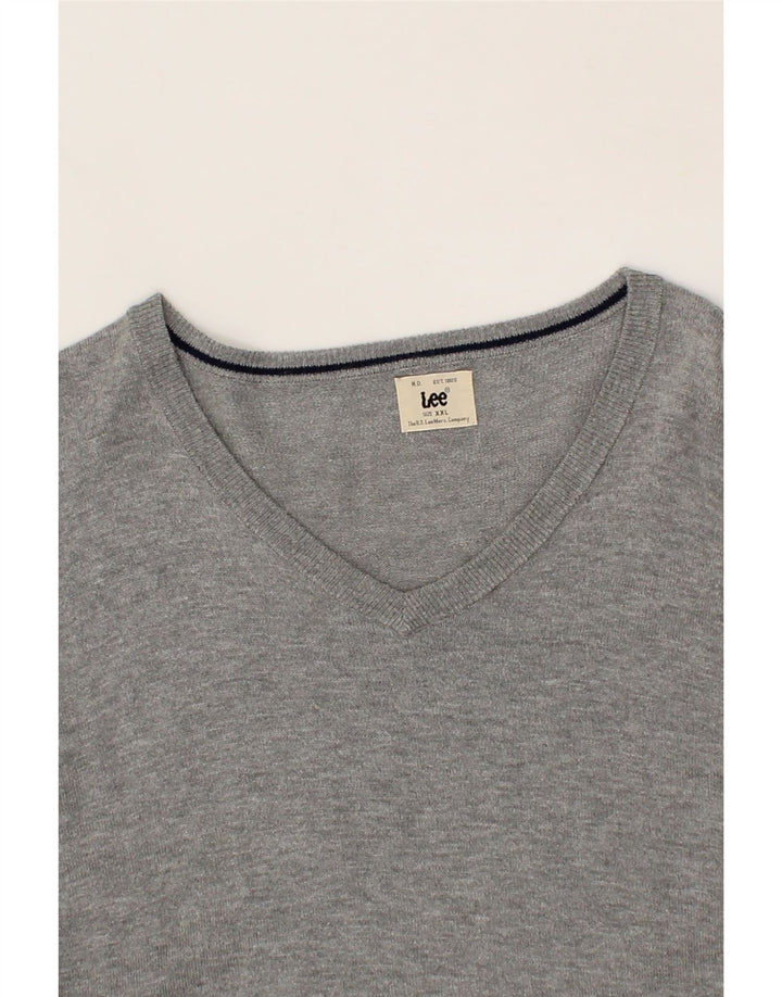 LEE Womens V-Neck Jumper Sweater 2XL Grey Cotton Vintage Lee and Second-Hand Lee from Messina Hembry 