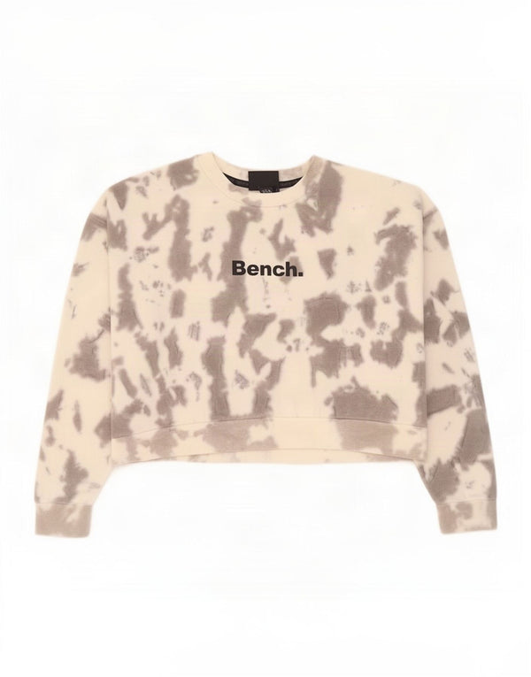 Γυναικείο πάγκο Crop γραφικό φούτερ Jumper UK 14 Large Grey Tie Dye Cotton