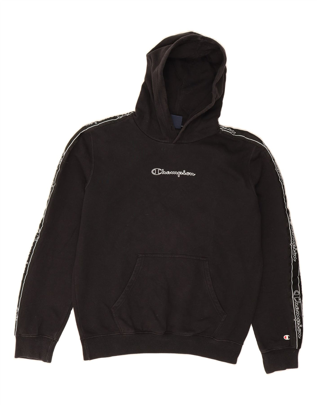 CHAMPION Mens Graphic Hoodie Jumper Medium Black Cotton Vintage Champion and Second-Hand Champion from Messina Hembry 