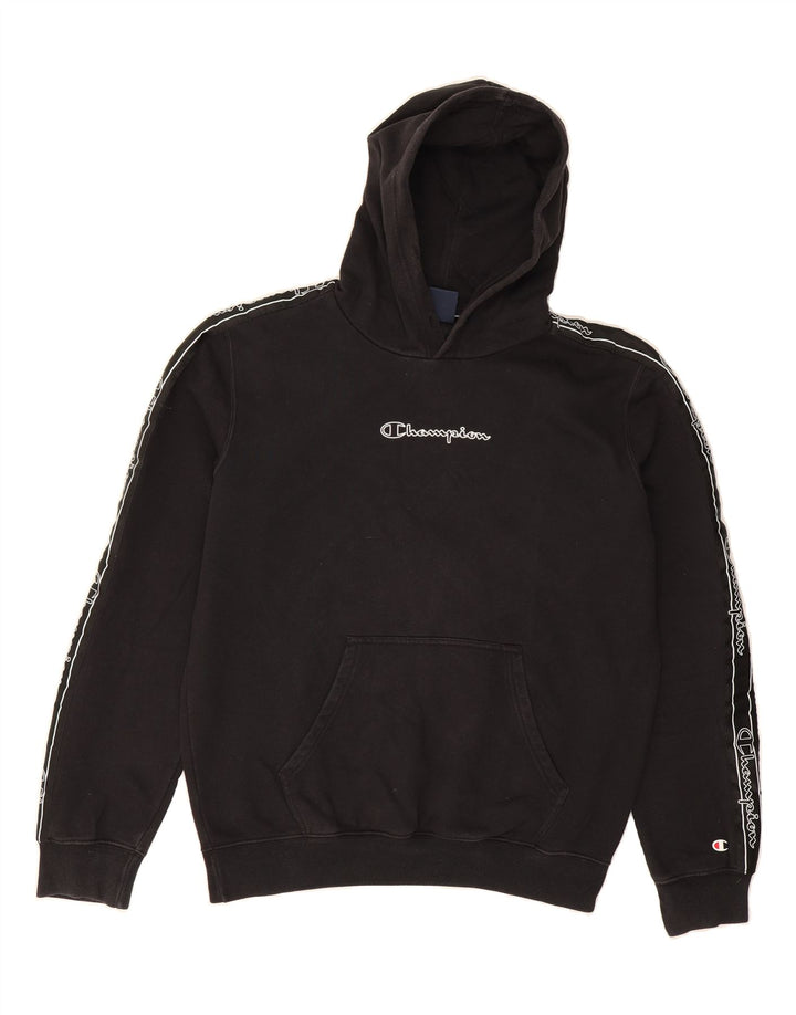 CHAMPION Mens Graphic Hoodie Jumper Medium Black Cotton Vintage Champion and Second-Hand Champion from Messina Hembry 