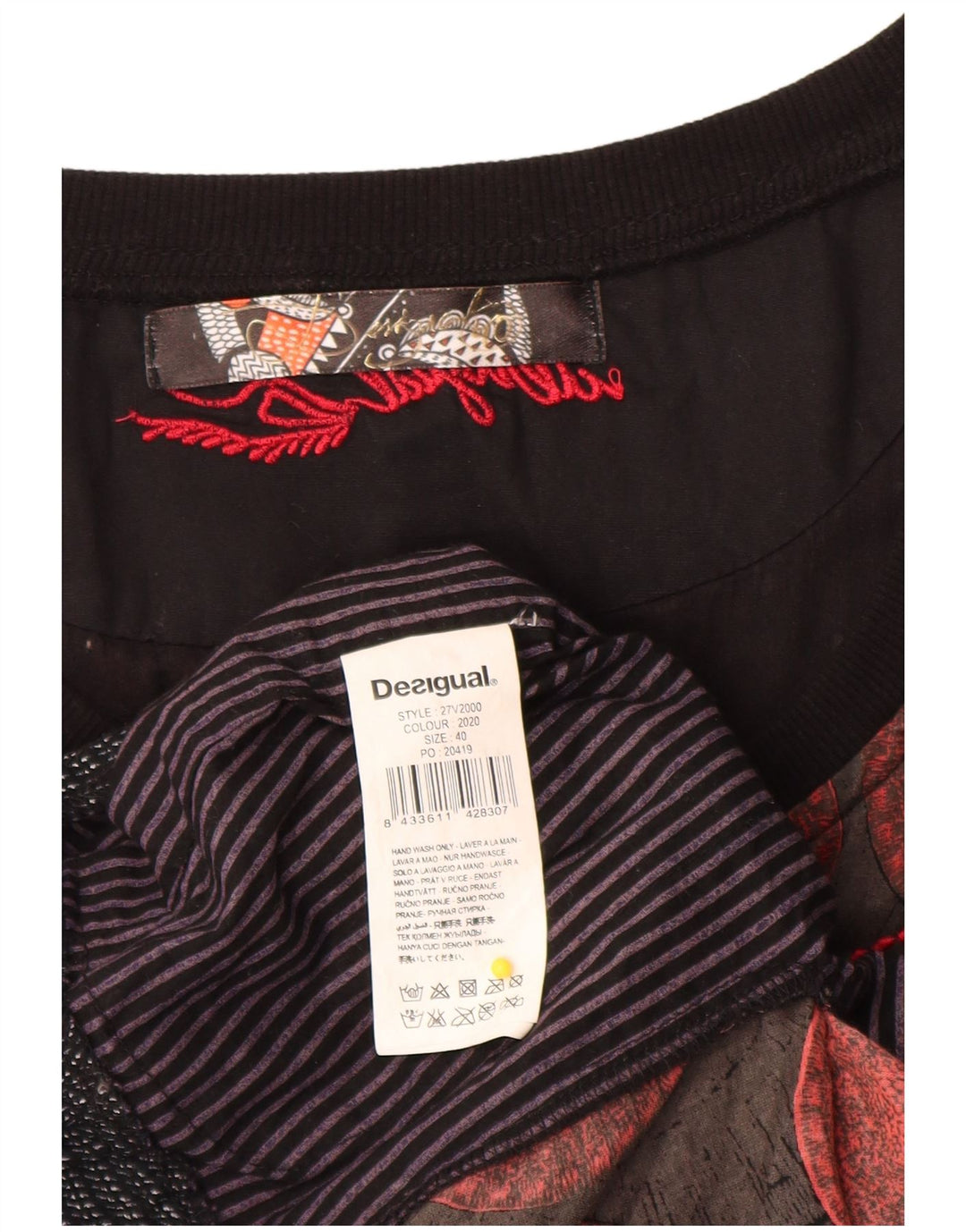 Desigual Womens Graphic A-Line Dress EU 40 Medium Brown Patchwork