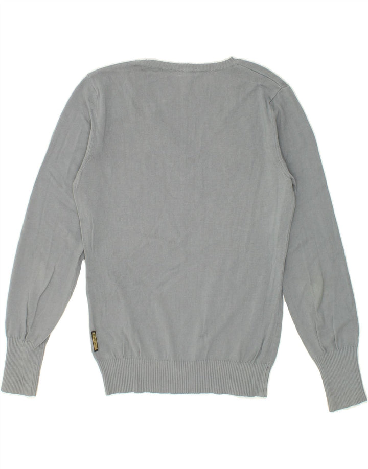 ARMANI JEANS Womens V-Neck Jumper Sweater EU 44 Large Grey Cotton Vintage Armani Jeans and Second-Hand Armani Jeans from Messina Hembry 